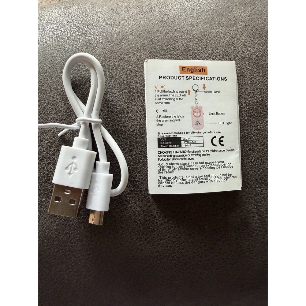 Personal Alarm Flashlight 130dB Rechargeable Looks Like Ordinary Bag Charm - Picture 13 of 16